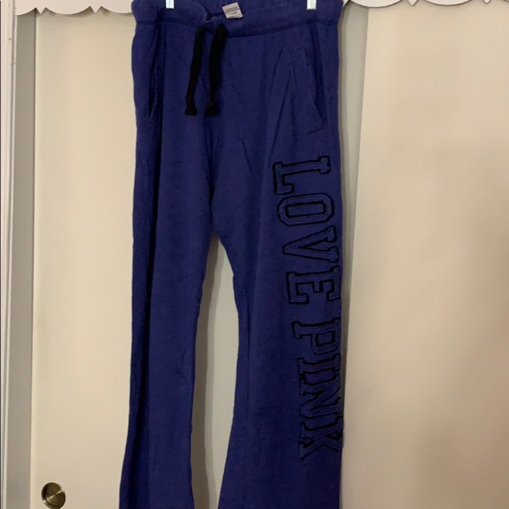 Pink VS blue sweat pants.